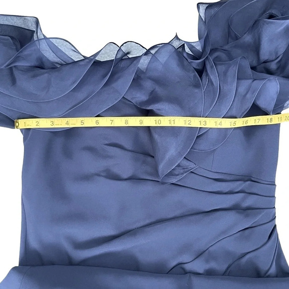 Alexander by Daymor Navy Blue Ruffled Off The Shoulder Sheath Dress 1257 Size 16 - Picture 11 of 16